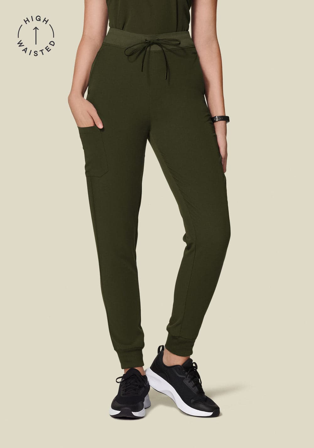Yüksek Bel Jogger Scrub Pantolon — Zeytin Yeşili