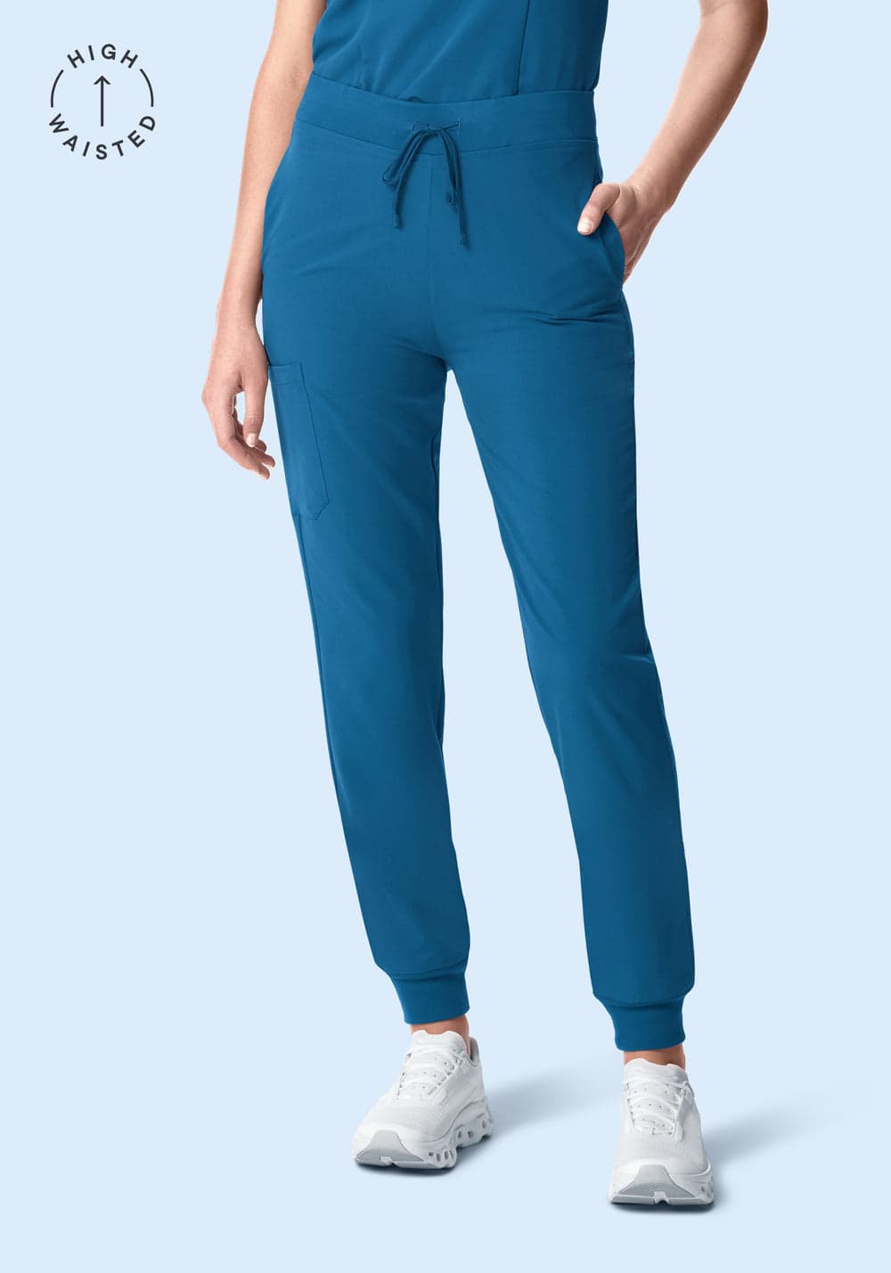 Yüksek Bel Jogger Scrub Pantolon — Vallarta Mavisi