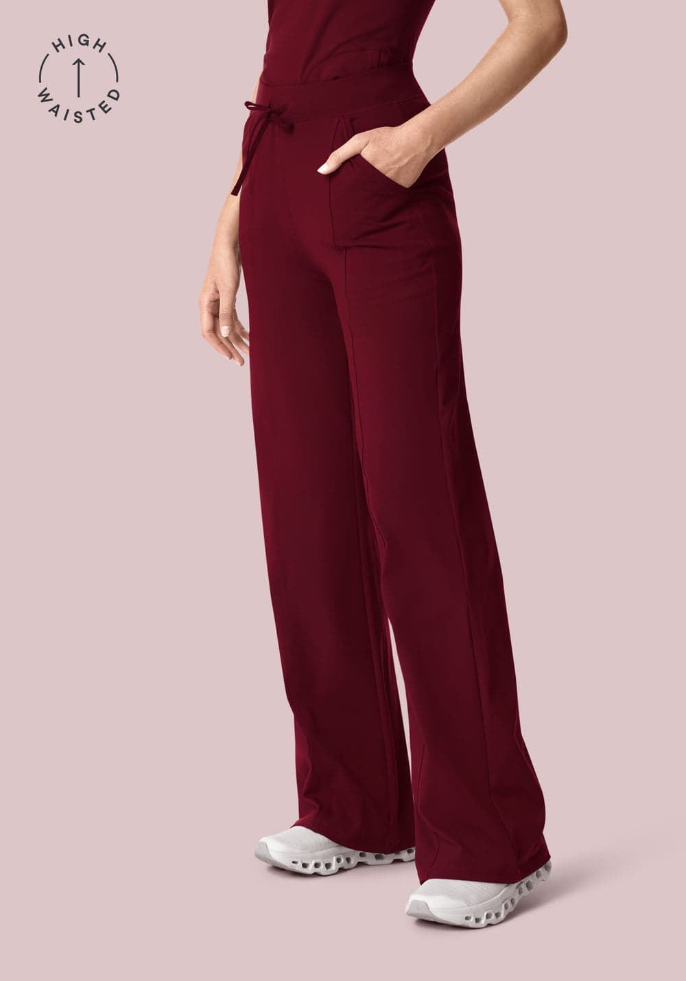 Soft Stretch Yüksek Bel Bol Paça Pantolon — Şarap Kırmızısı