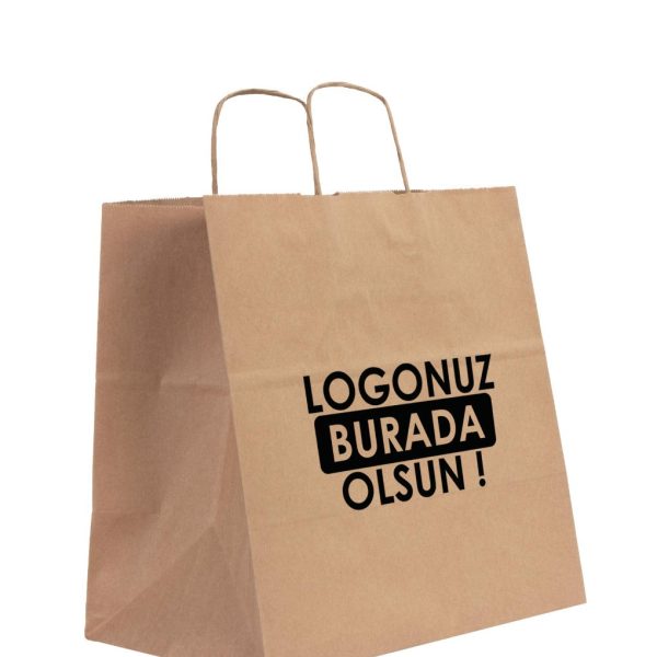 Kraft Kağıt Çanta - Burgu Saplı 27x20x31 cm-Tek renk Baskılı (Özelleştirilebilir)