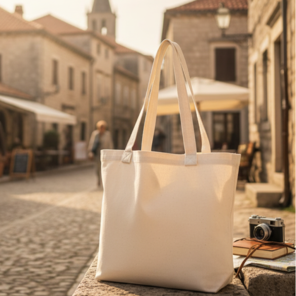 Modern Kanvas Çanta - Dıştan Örgü Kulp 45x35x8 cm