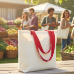 Modern Kanvas Çanta - Dıştan Kırmızı Örgü Kulp 45x35x8 cm