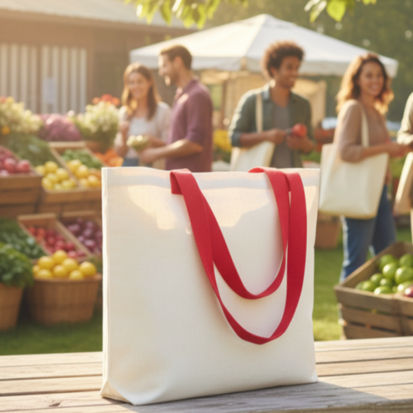 Modern Kanvas Çanta - Dıştan Kırmızı Örgü Kulp 45x35x8 cm