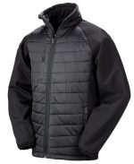 : Siyah pusula desenli dolgulu Softshell ceket