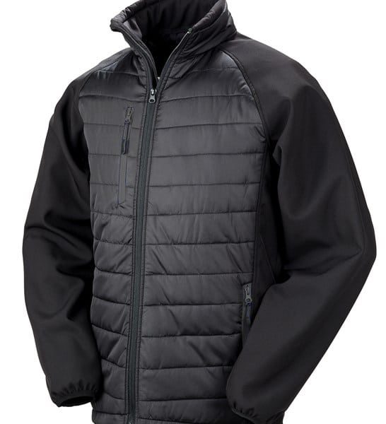 : Siyah pusula desenli dolgulu Softshell ceket