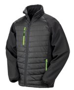 : Siyah pusula desenli dolgulu Softshell ceket - Görsel 3
