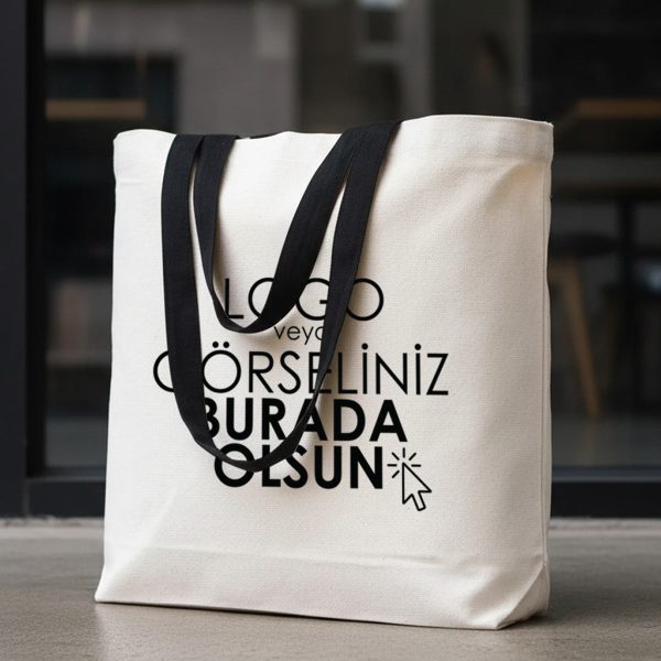 Kanvas Plaj Çantası Siyah Kulp 48x41x10 cm (Özelleştirilebilir)