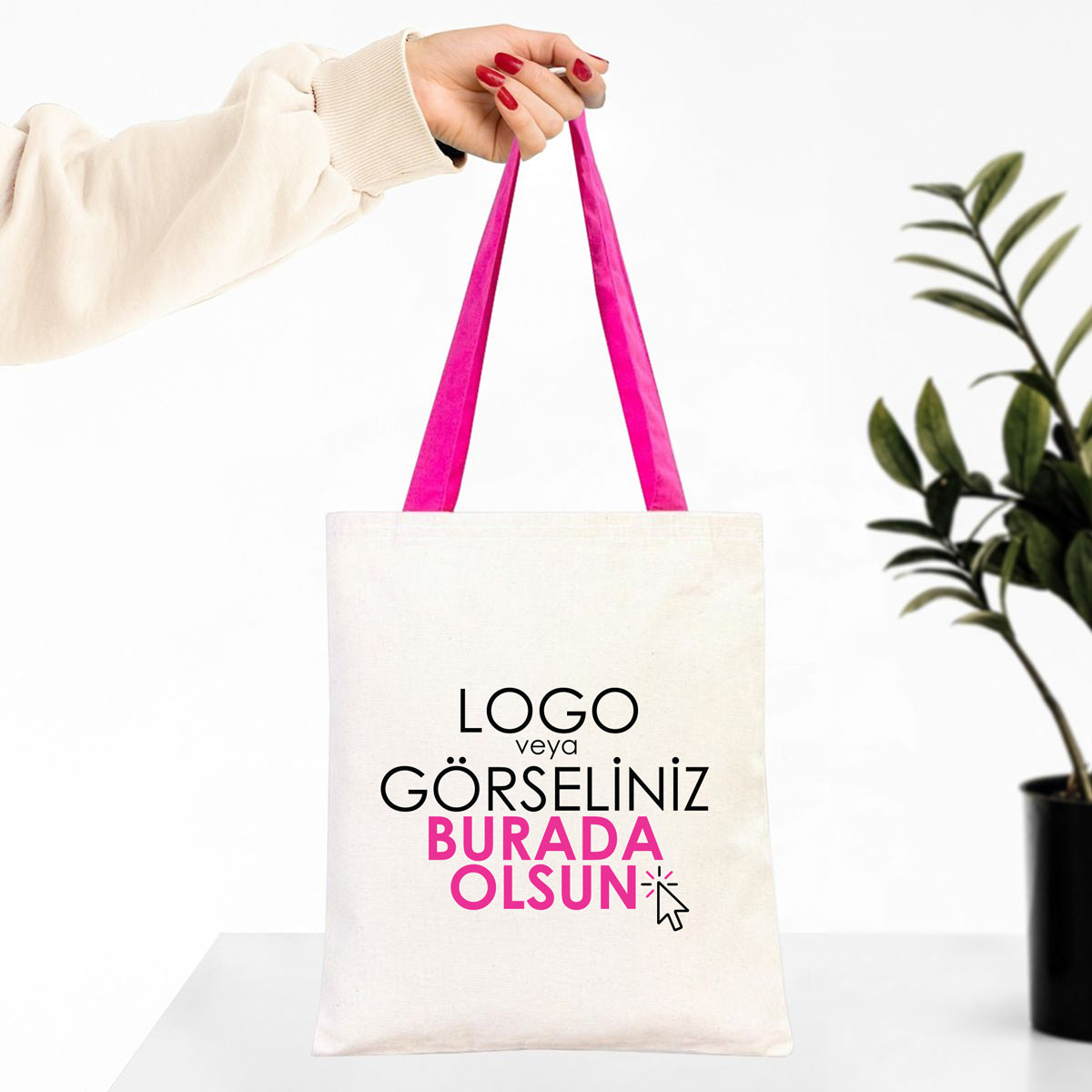 kanvas-renkli-kulp-fusya-11 Kanvas Çanta Fuşya Kulp - İç Cepli (Özelleştirilebilir) - Görsel 1