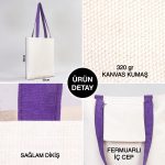 Kanvas Çanta Mor Kulp - İç Cepli (Özelleştirilebilir) - Görsel 5