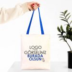 Kanvas Çanta Mavi Kulp 35x40 cm - İç Cepli (Özelleştirilebilir)