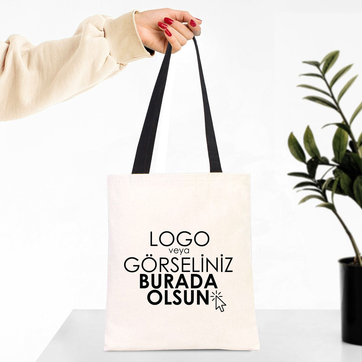 kanvas-renkli-kulp-siyah-16 Kanvas Çanta Siyah Kulp - İç Cepli (Özelleştirilebilir) - Görsel 1