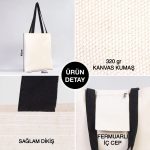 Kanvas Çanta Siyah Kulp - İç Cepli - 35x40 cm - Görsel 2