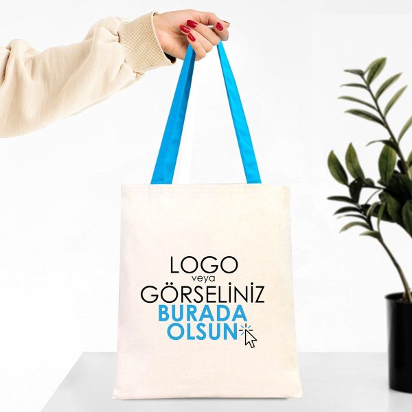 Kanvas Çanta Turkuaz Kulp - İç Cepli (Özelleştirilebilir)