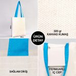 Kanvas Çanta Turkuaz Kulp - İç Cepli - 35x40 cm - Görsel 2