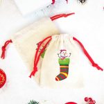 Kardan Adam Baskılı Bez Kese Modeli - Renkli İp (Özelleştirilebilir)