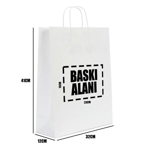 Burgu Saplı Beyaz Kraft Kağıt Çanta - 32x12x41 cm (Özelleştirilebilir)