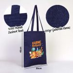 Karne Günü Hediyesi Lacivert Gabardin Bez Çanta – 35x40 cm - Görsel 2