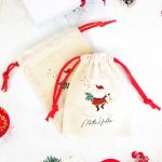 Noel Baba Baskılı Yılbaşı Hediye Kesesi - Renkli İp (Özelleştirilebilir)