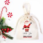 Yeni Yıl Noel Baba Baskılı Bez Kese - 15,5x20 cm Tek Tutma Kısa Kulp (Özelleştirilebilir)