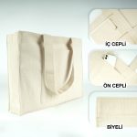 Tam Körüklü Kanvas Çanta - Cepli - 45x35x10 cm - Görsel 2