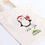 Yılbaşı Temalı Penguen Baskılı Bez Kese - 15,5x20 cm Tek Tutma Kısa Kulp (Özelleştirilebilir) - Görsel 4