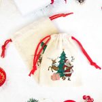 Yılbaşı Bez Kese Noel Baba Baskılı - Renkli İp (Özelleştirilebilir)