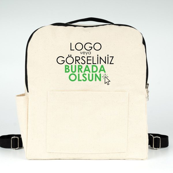 Siyah VIP Kanvas Sırt Çantası - Ön ve Yan Cepli (Özelleştirilebilir)