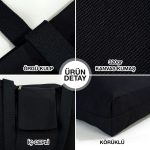 Siyah Kanvas Alışveriş & Plaj & Geniş Hacim Çanta - 48x41x10 cm İç cep Örgü Kulp - Görsel 6