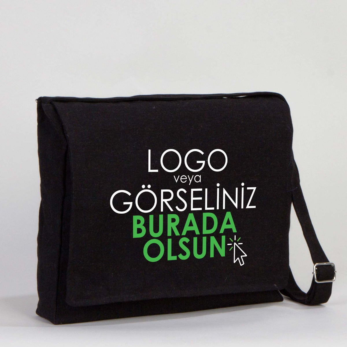 siyahypostac_cantasi-3 Siyah Kanvas Postacı Çantası (Özelleştirilebilir) - Görsel 1