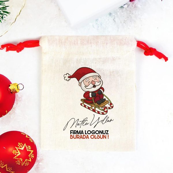 Yılbaşı Hediyesi Mutlu Yıllar Noel Baba Baskılı 3 - Renkli İp (Özelleştirilebilir)