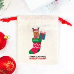 Yılbaşı Temalı Geyik Baskılı Bez Kese Modeli - Renkli İp (Özelleştirilebilir) - Görsel 2